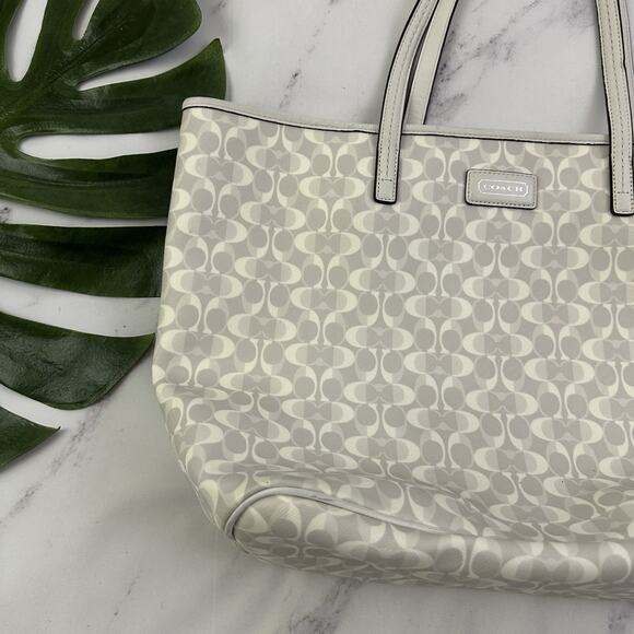 Coach City Tote Bag Purse White Gray Signature Print Coated Large Outlet - Picture 4 of 12